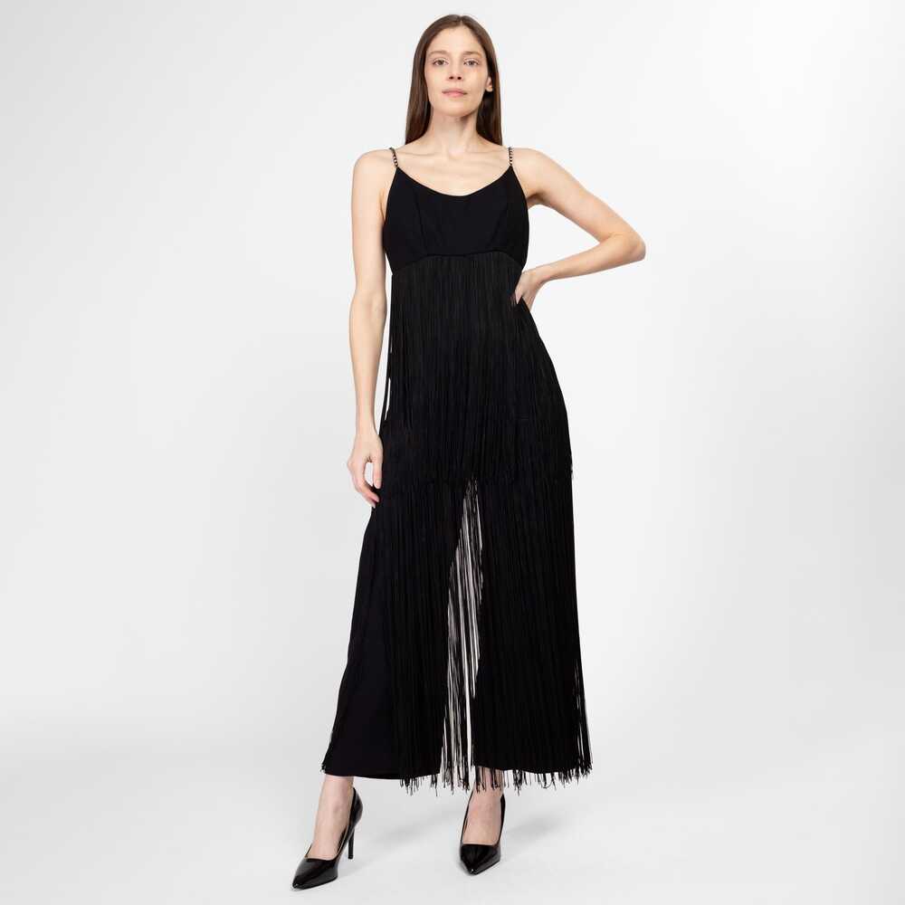 Vintage 60s 70s Black Fringe Palazzo Jumpsuit - XS to Small